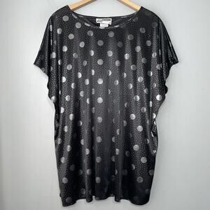 Vintage Going Out Top Plus Size 20W Black Metallic Silver Polka Dot Slinky Knit
